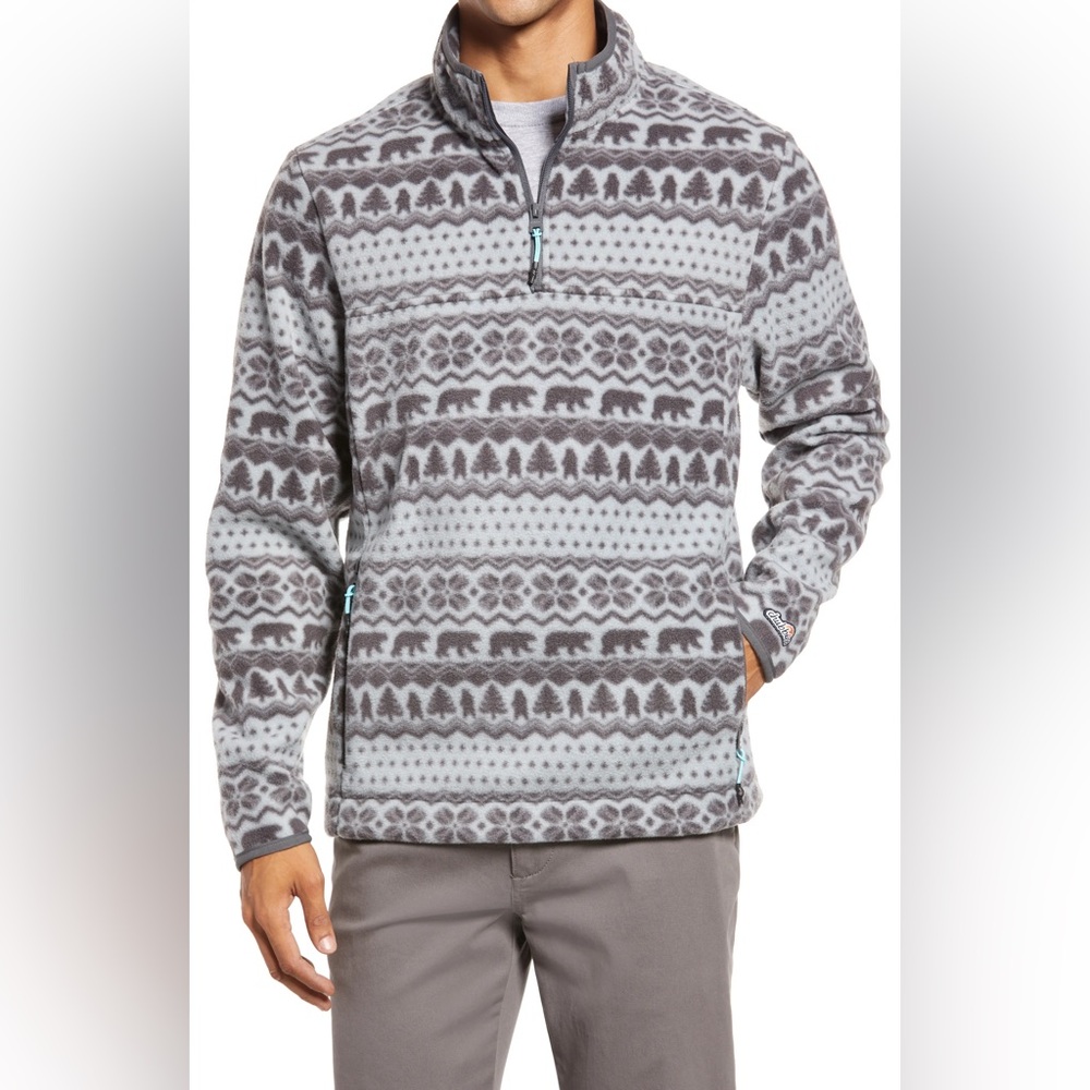 Chubbies The Flame Commander Fair Isle Fleece Quarter Zip Pullover Gray Medium
